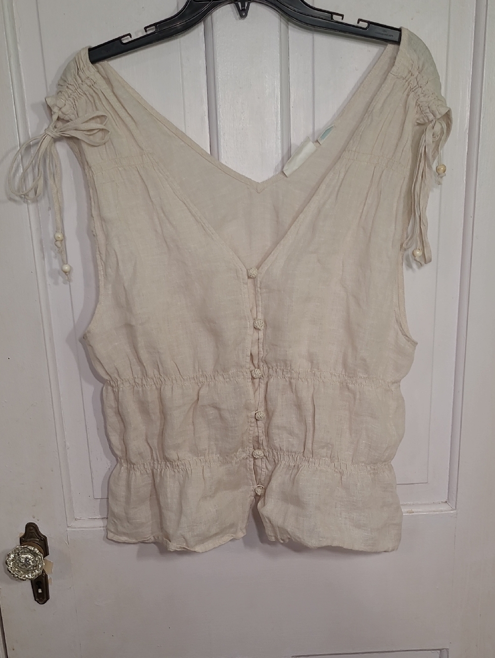 Cynthia Rowley Women's Cream Button-Front Linen Top Size XL